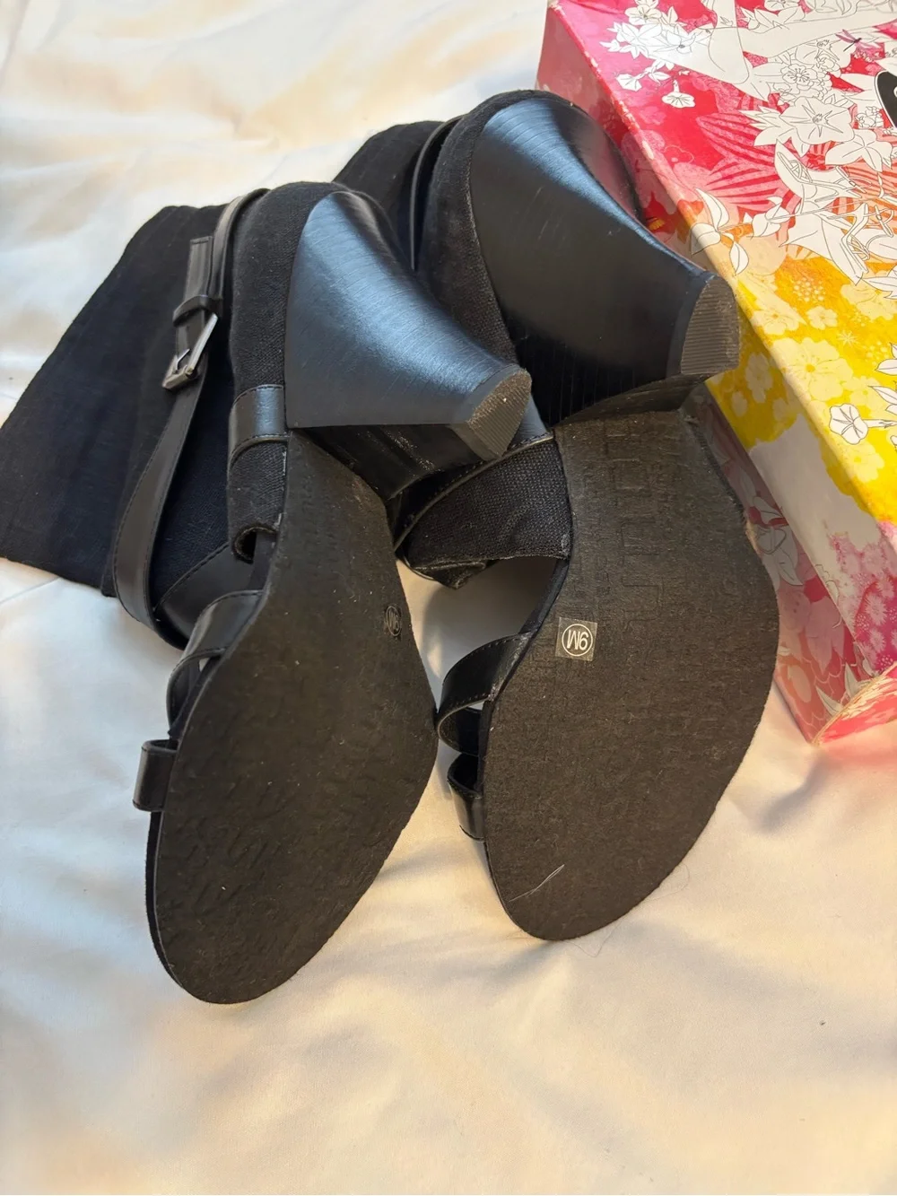 Chinese Laundry Black Wedge Sandals with Ankle Cover Size 9, *Lightly Worn*